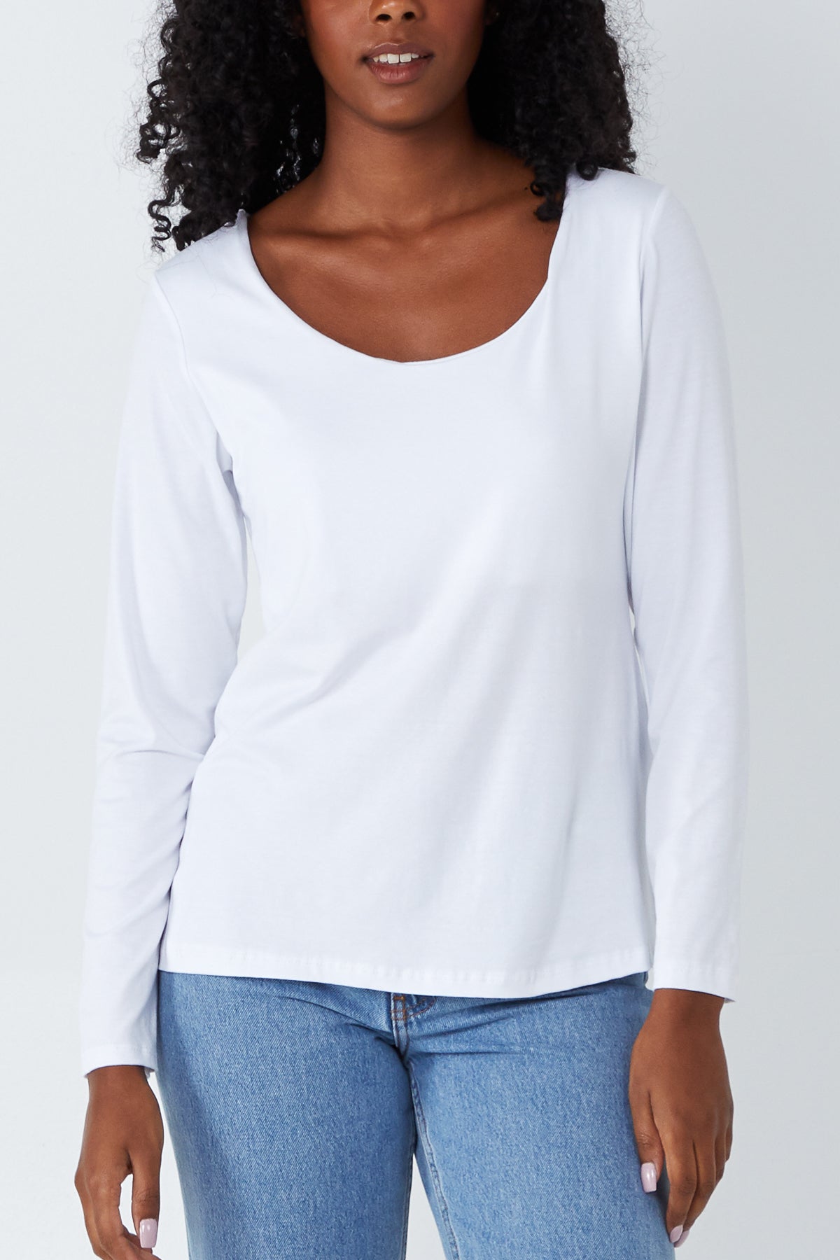 Basic Double Layer Scoop Neck Long Sleeve Top For Women  - Dropwear
