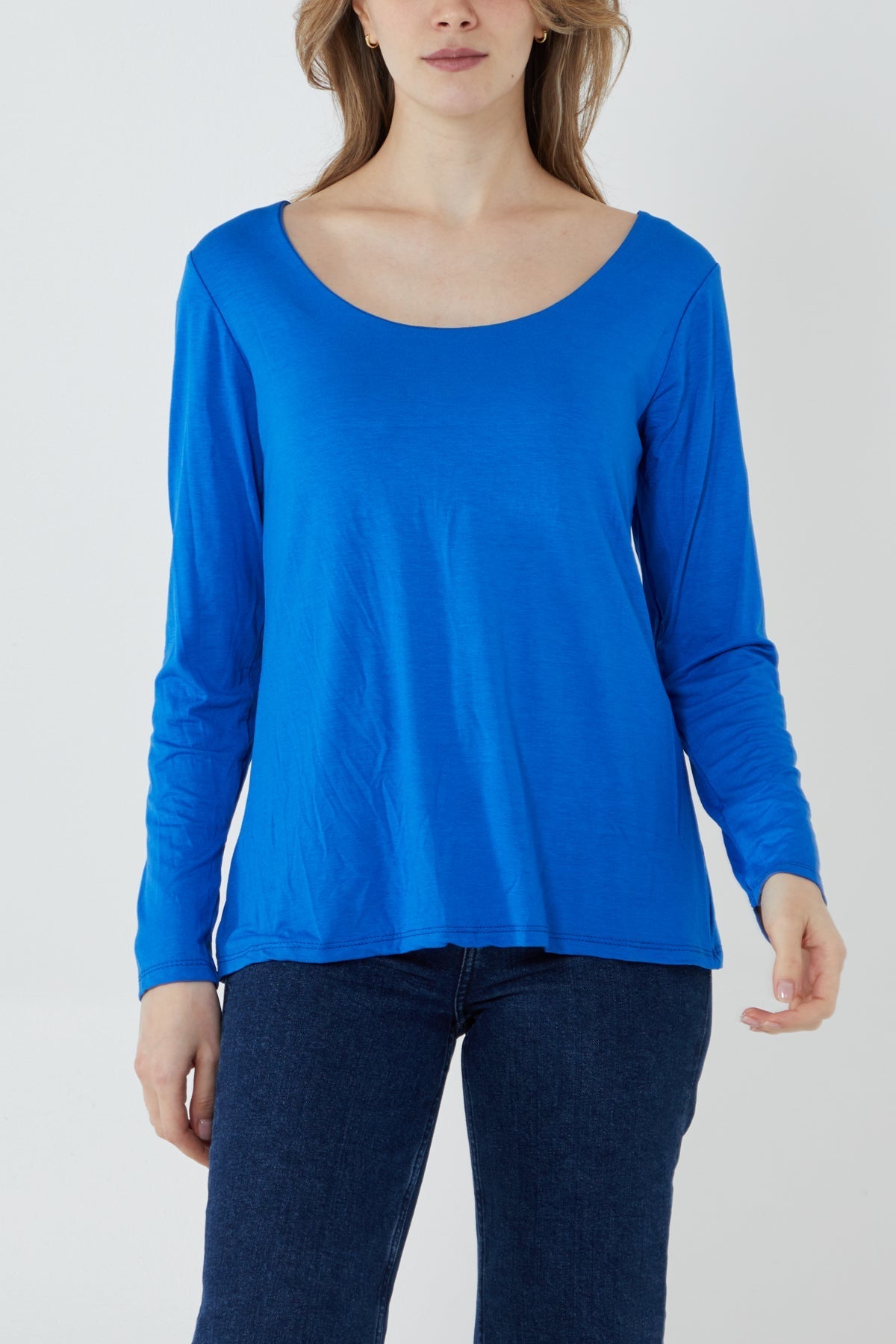 Basic Double Layer Scoop Neck Long Sleeve Top For Women  - Dropwear