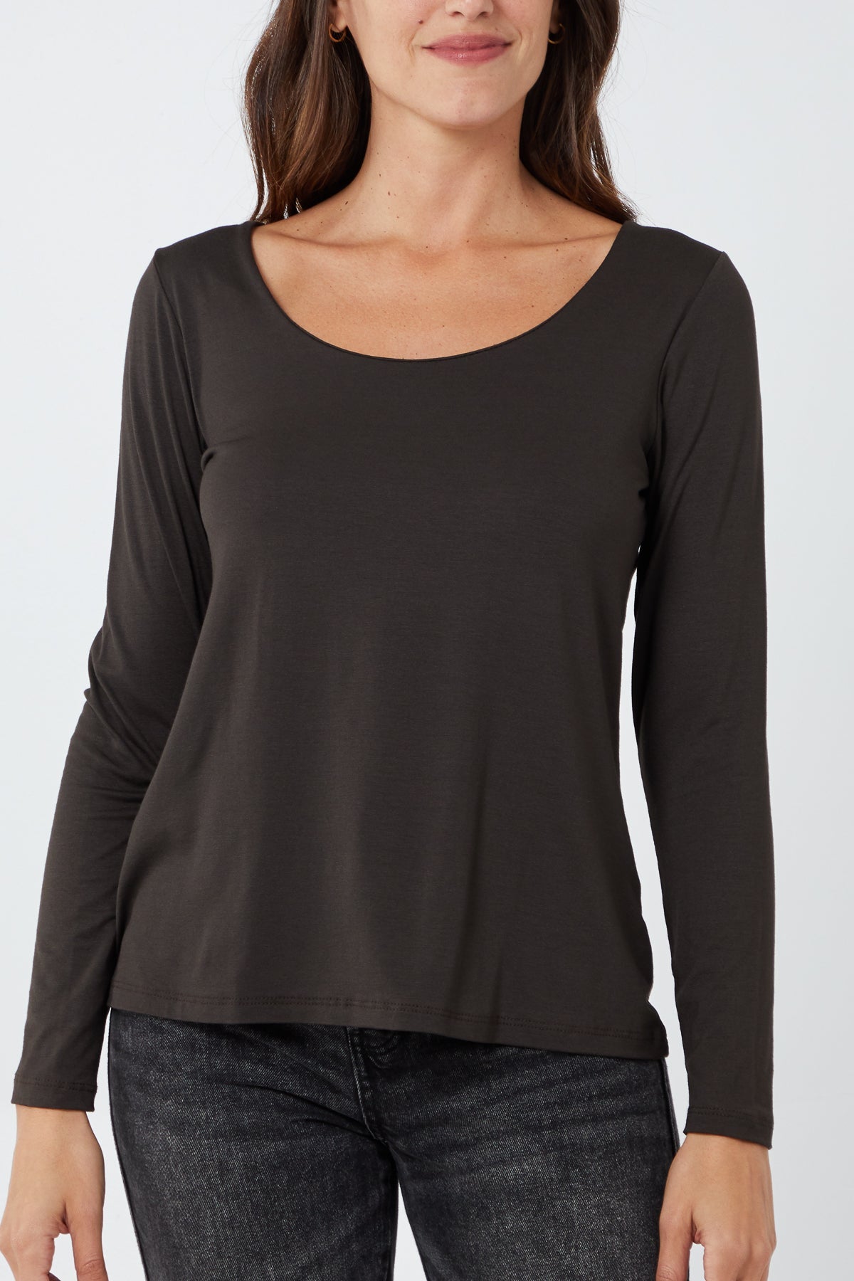 Orange Basic Double Layer Scoop Neck Long Sleeve Top For Women ONE SIZE - Dropwear