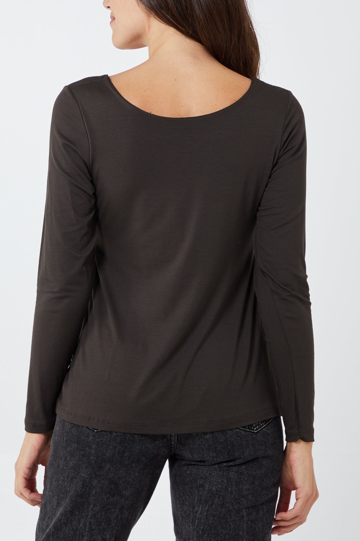 Pink Basic Double Layer Scoop Neck Long Sleeve Top For Women ONE SIZE - Dropwear