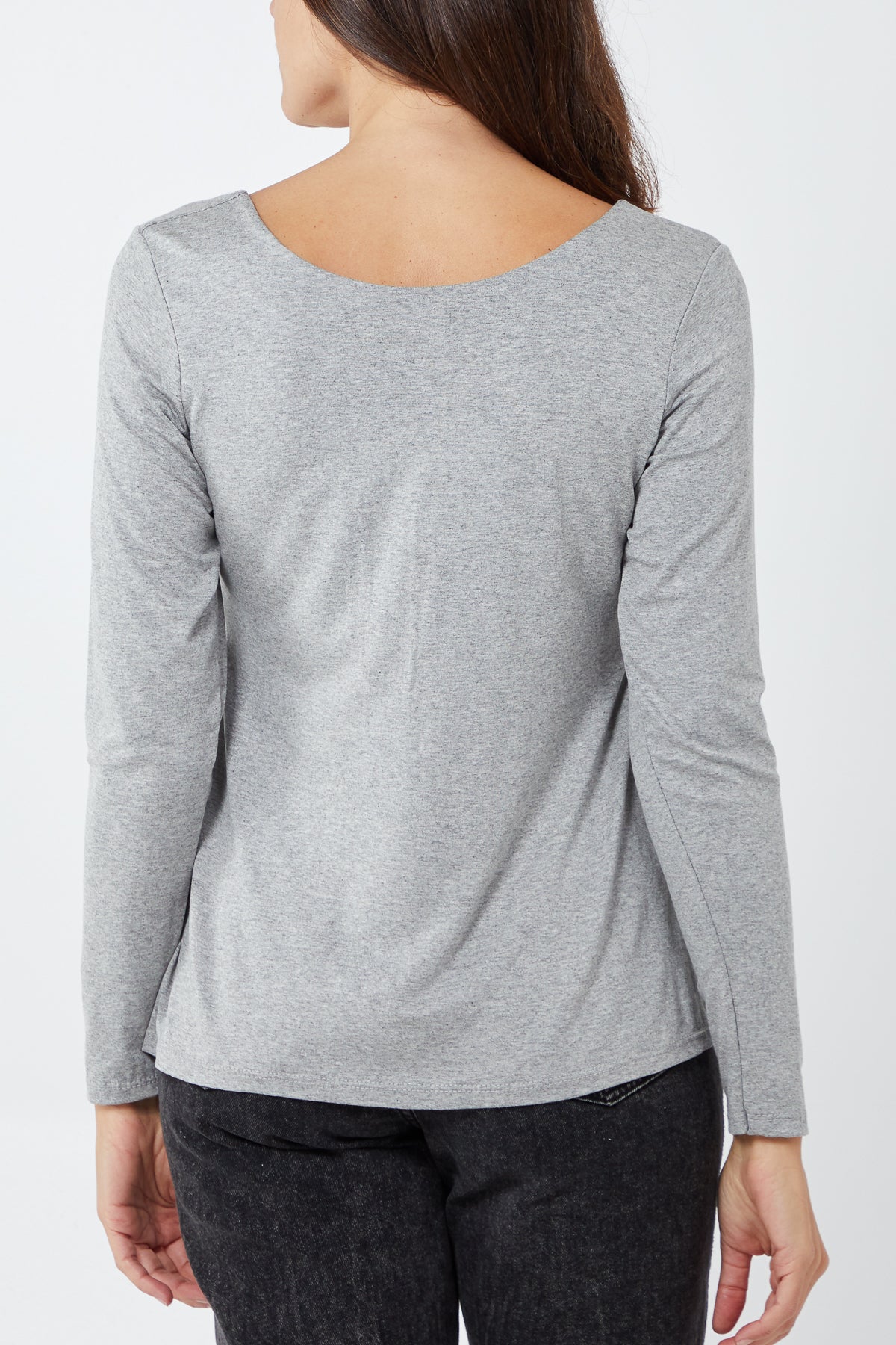 Charcoal Basic Double Layer Scoop Neck Long Sleeve Top For Women ONE SIZE - Dropwear