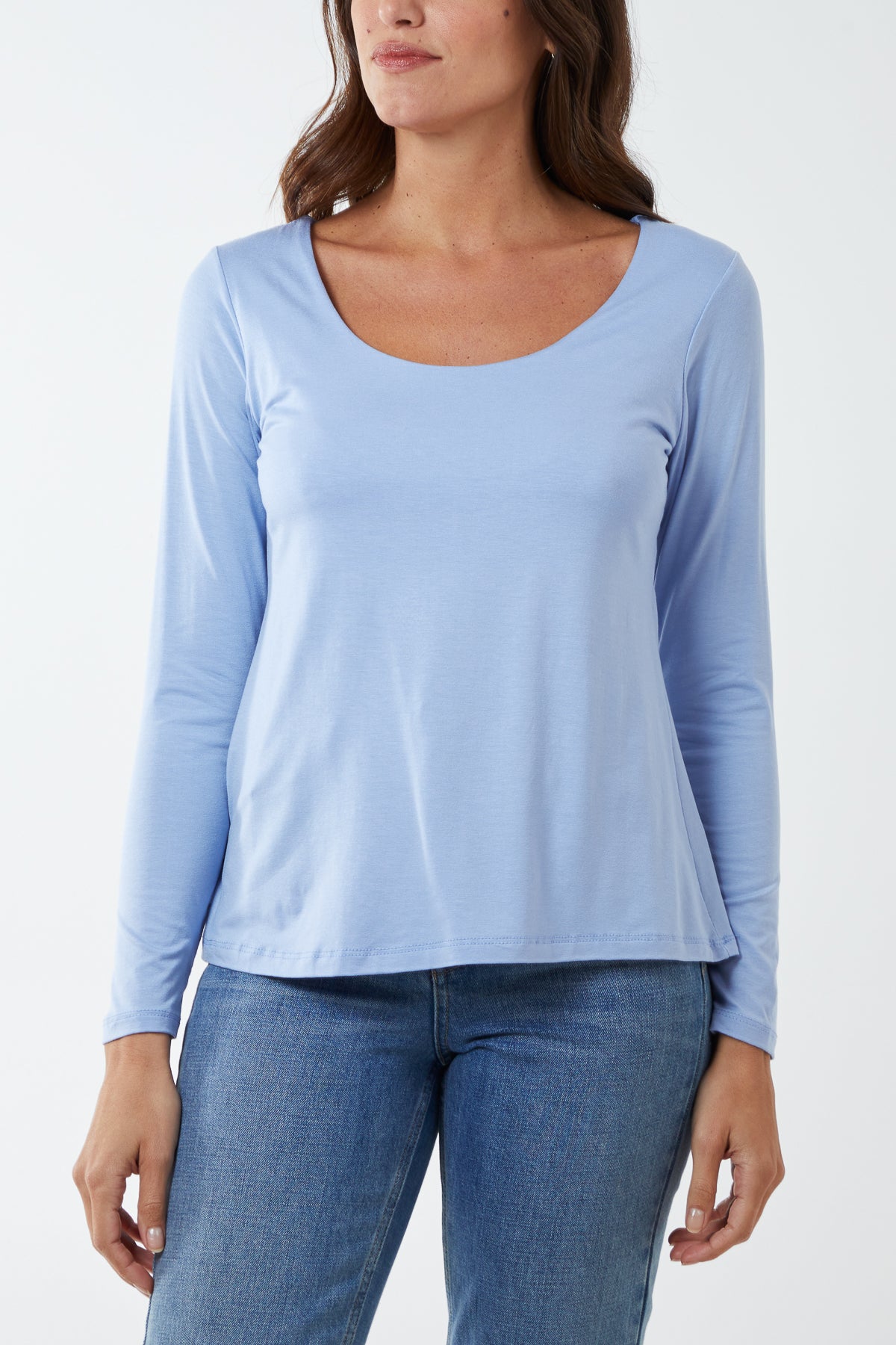 Basic Double Layer Scoop Neck Long Sleeve Top For Women  - Dropwear