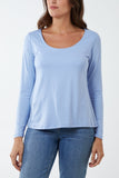 Basic Double Layer Scoop Neck Long Sleeve Top For Women  - Dropwear