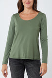 Khaki Basic Double Layer Scoop Neck Long Sleeve Top For Women ONE SIZE - Dropwear