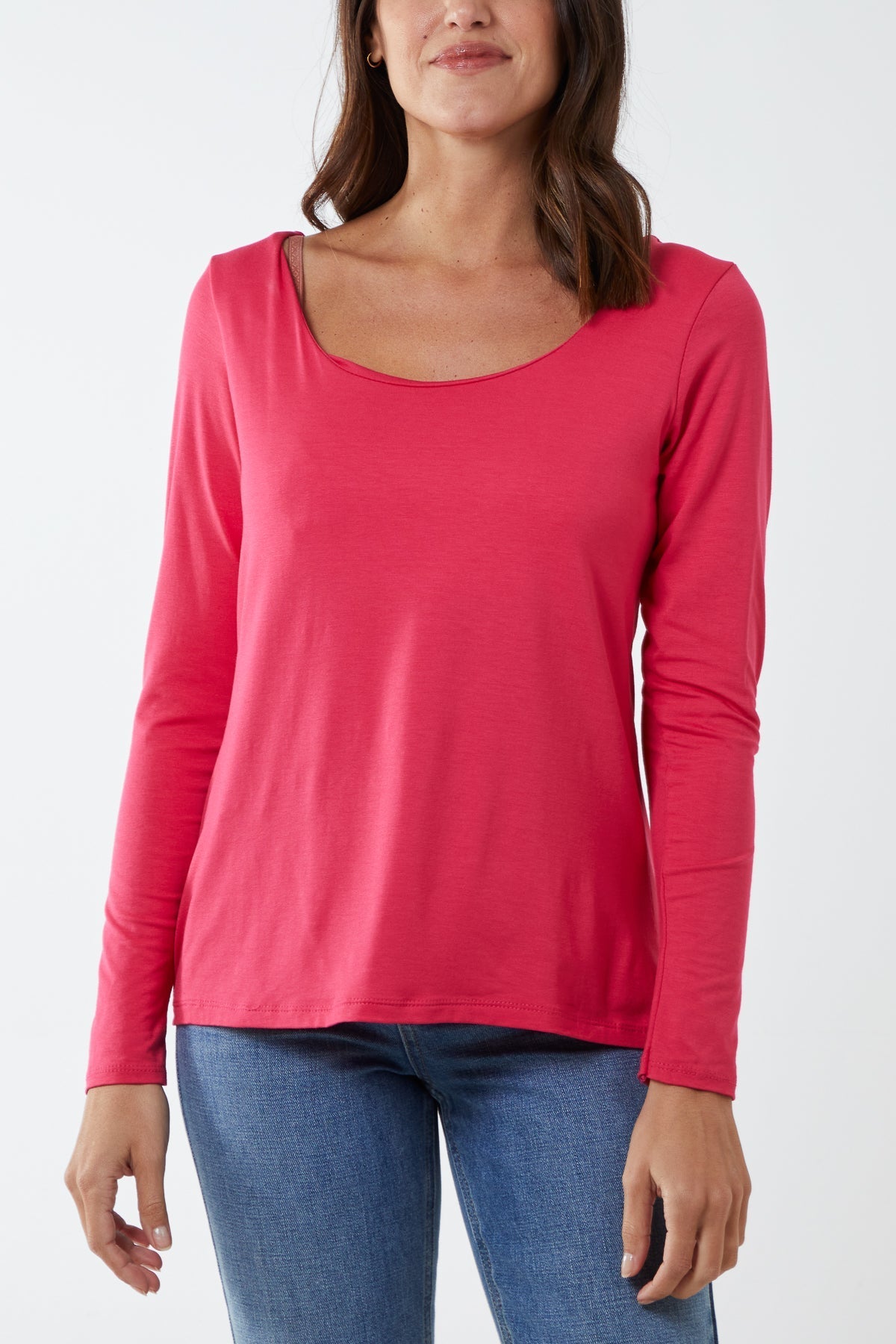 Basic Double Layer Scoop Neck Long Sleeve Top For Women  - Dropwear