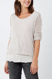 Stone Double Layer Scoop Neck Sparkle Top For Women ONE SIZE - Dropwear