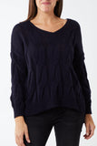 Black V-Neck Cable Knitted Jumper For Women ONE SIZE - Dropwear