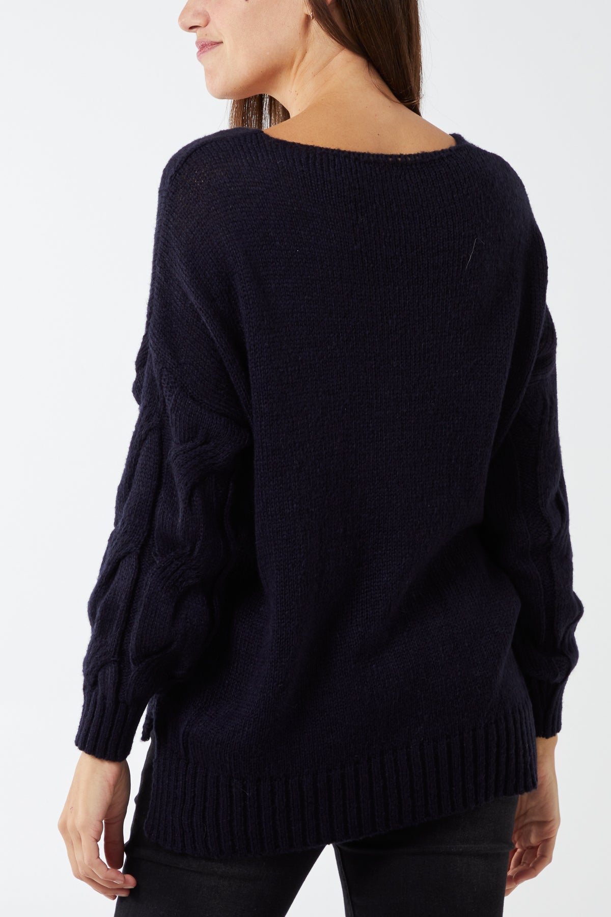 V-Neck Cable Knitted Jumper For Women  - Dropwear