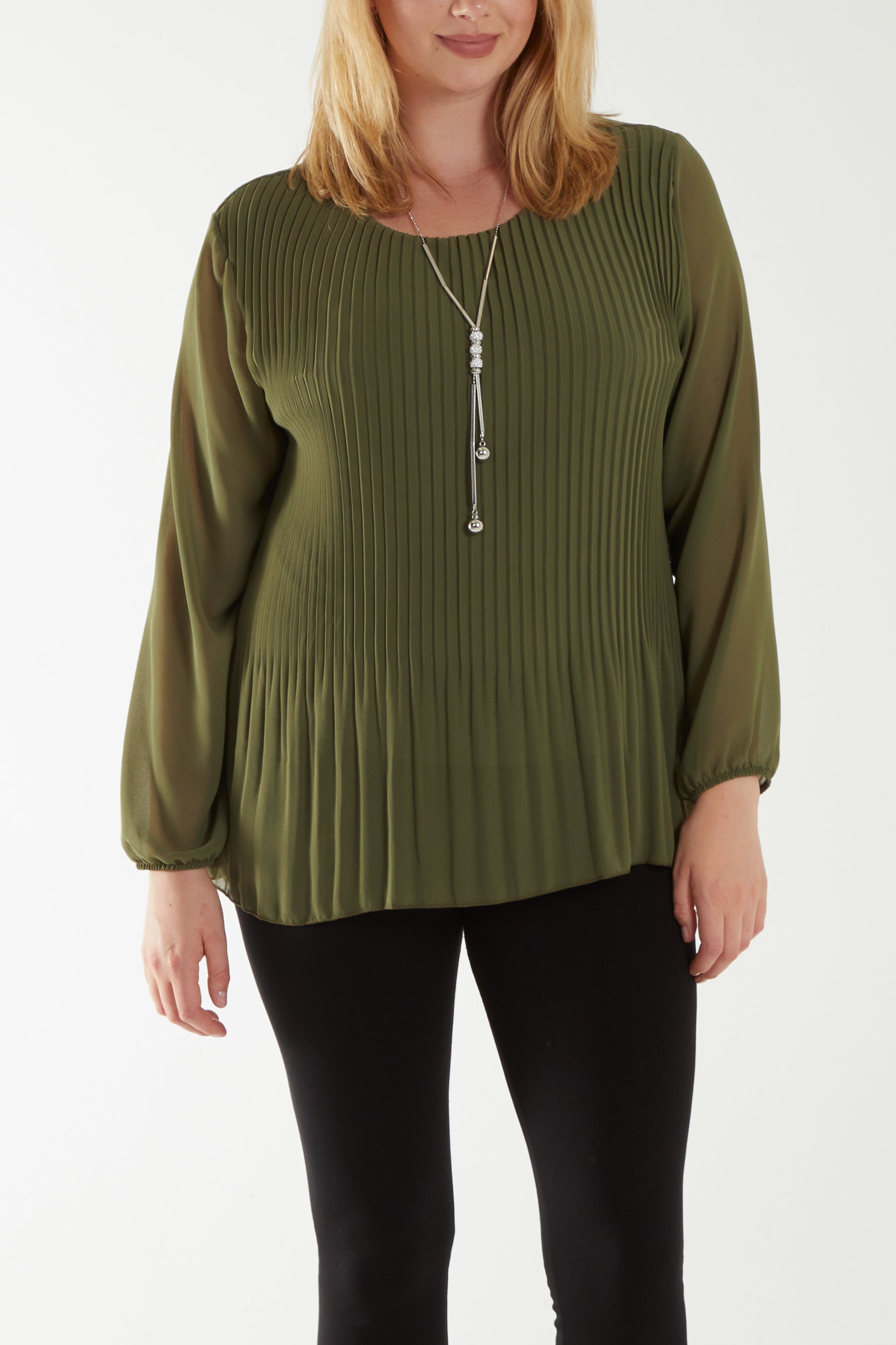 Rose Pleated Long Sleeve Necklace Top For Women ONE SIZE - Dropwear