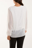 Pleated Long Sleeve Necklace Top For Women  - Dropwear