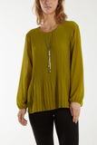 Pleated Long Sleeve Necklace Top For Women  - Dropwear