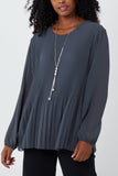 Pleated Long Sleeve Necklace Top For Women  - Dropwear