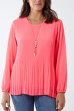 Pleated Long Sleeve Necklace Top For Women  - Dropwear