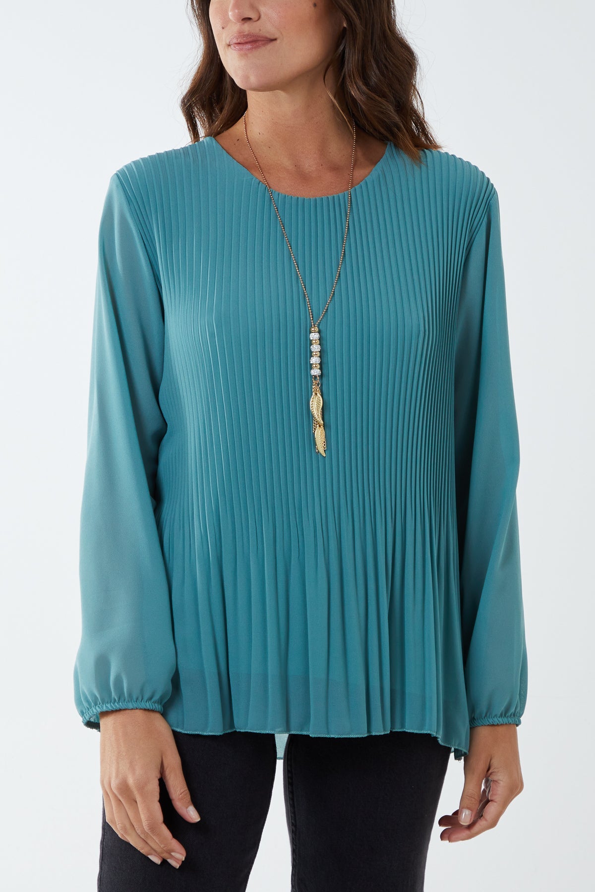 Coral Pleated Long Sleeve Necklace Top For Women ONE SIZE - Dropwear