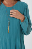 White Pleated Long Sleeve Necklace Top For Women ONE SIZE - Dropwear