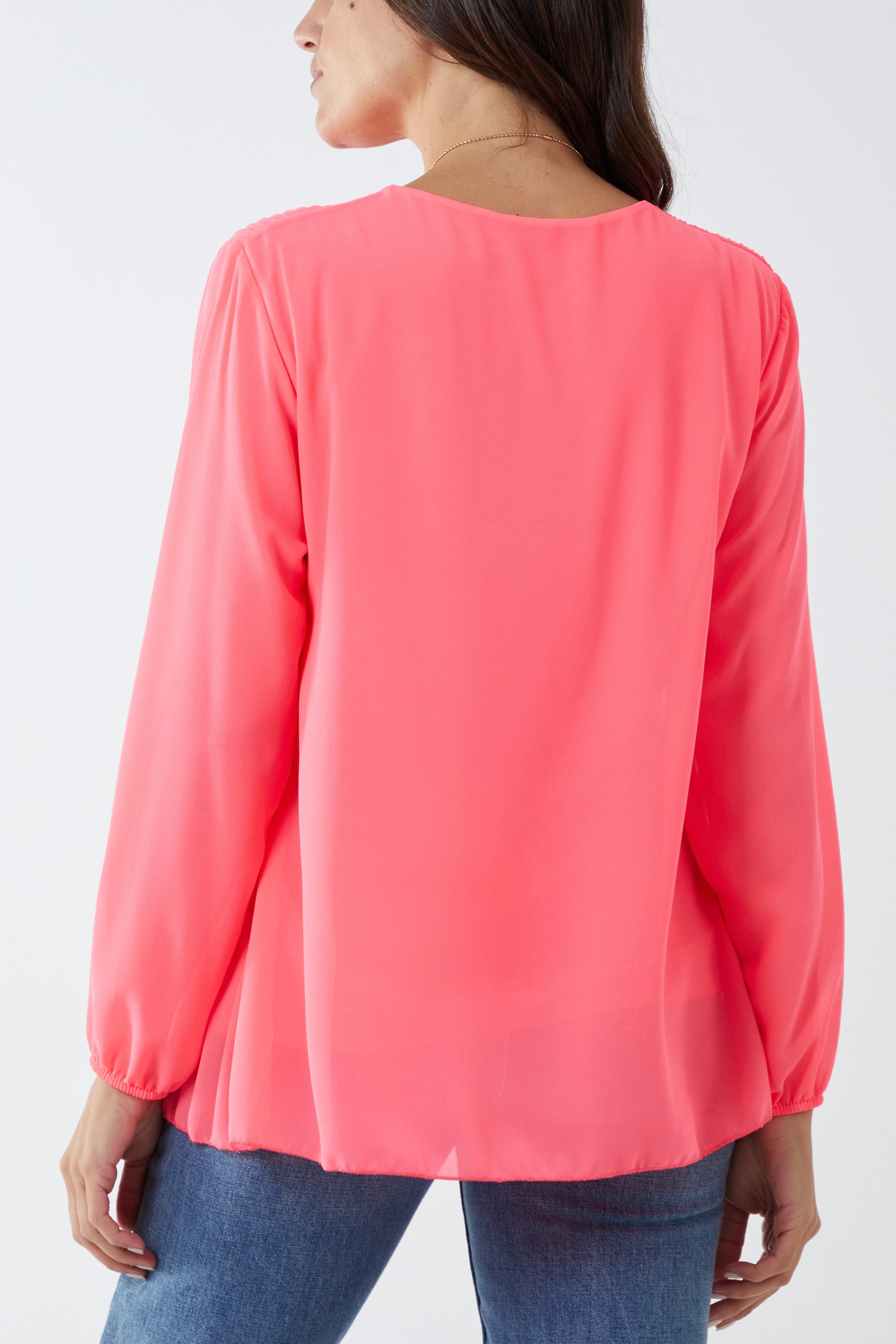 Purple Pleated Long Sleeve Necklace Top For Women ONE SIZE - Dropwear