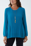 Pleated Long Sleeve Necklace Top For Women  - Dropwear