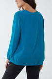 Pleated Long Sleeve Necklace Top For Women  - Dropwear