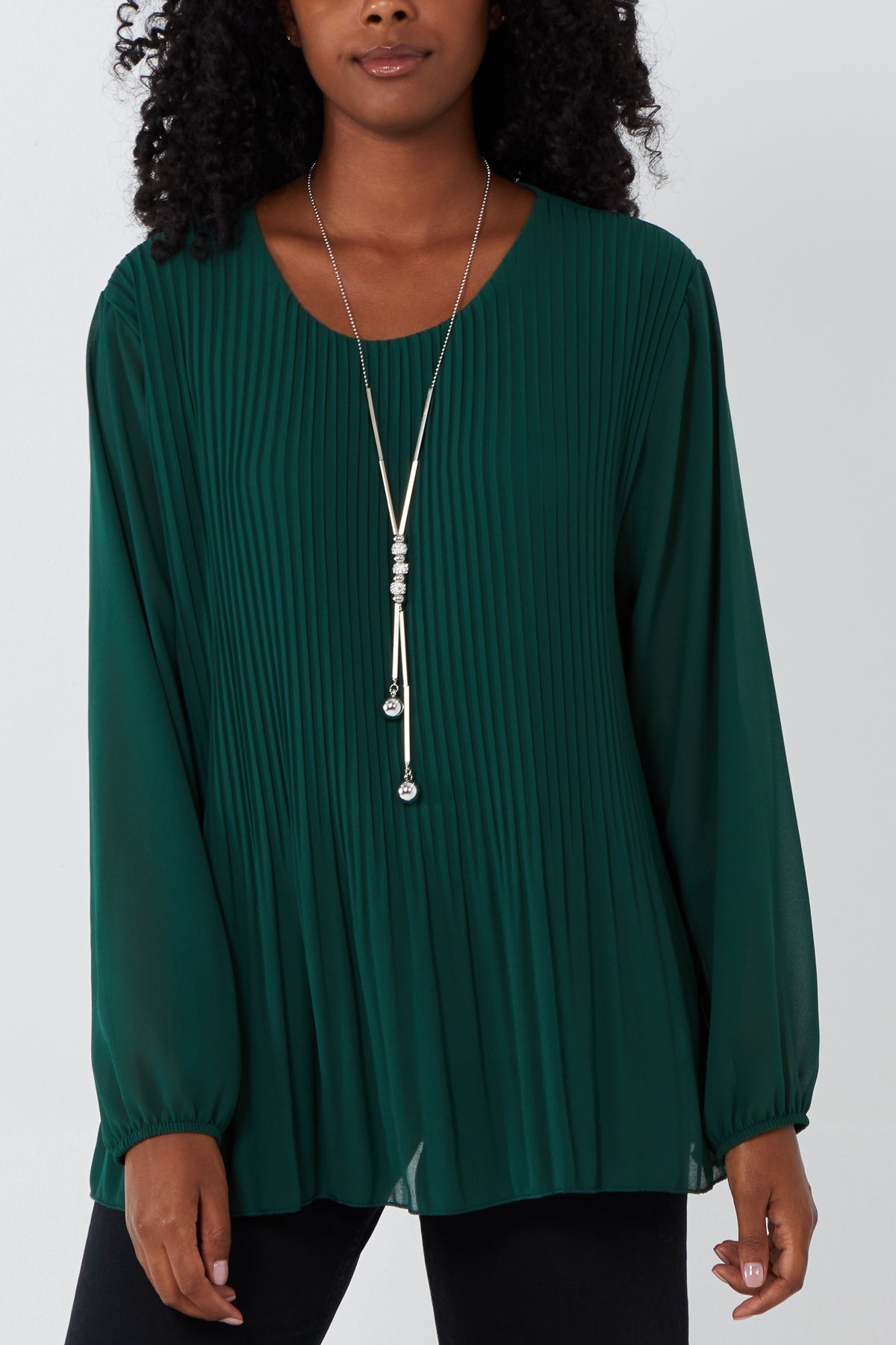 Pleated Long Sleeve Necklace Top For Women  - Dropwear