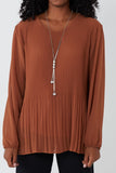 Pleated Long Sleeve Necklace Top For Women  - Dropwear