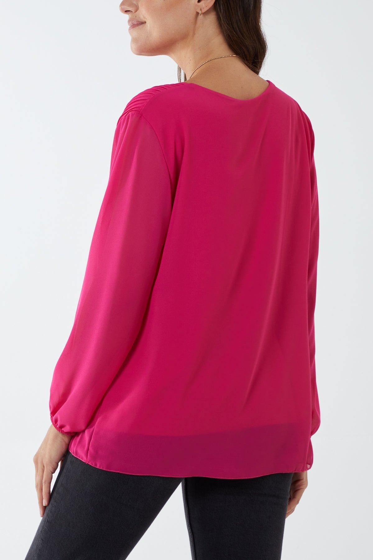 Lime Pleated Long Sleeve Necklace Top For Women ONE SIZE - Dropwear