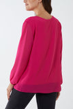 Lime Pleated Long Sleeve Necklace Top For Women ONE SIZE - Dropwear