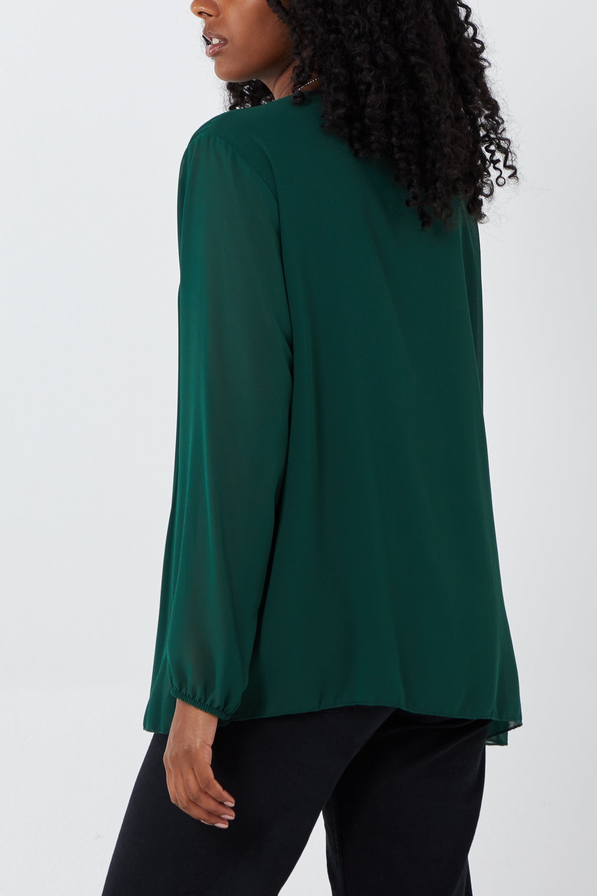 Pleated Long Sleeve Necklace Top For Women  - Dropwear