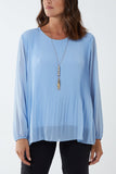 Charcoal Pleated Long Sleeve Necklace Top For Women ONE SIZE - Dropwear