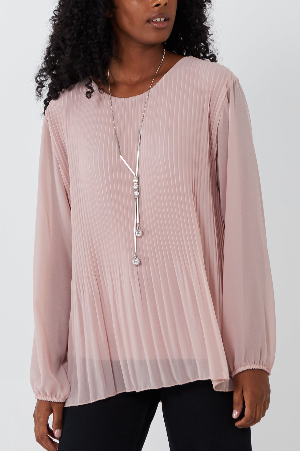 Jade Pleated Long Sleeve Necklace Top For Women ONE SIZE - Dropwear
