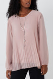 Jade Pleated Long Sleeve Necklace Top For Women ONE SIZE - Dropwear