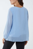 Camel Pleated Long Sleeve Necklace Top For Women ONE SIZE - Dropwear