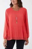 Pleated Long Sleeve Necklace Top For Women  - Dropwear