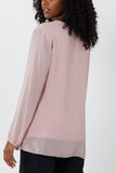 Pleated Long Sleeve Necklace Top For Women  - Dropwear