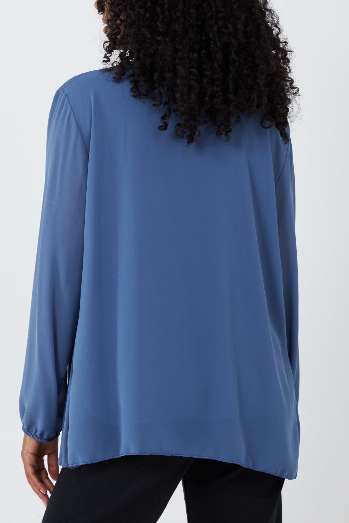 Pleated Long Sleeve Necklace Top For Women  - Dropwear