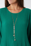 Khaki Pleated Long Sleeve Necklace Top For Women ONE SIZE - Dropwear