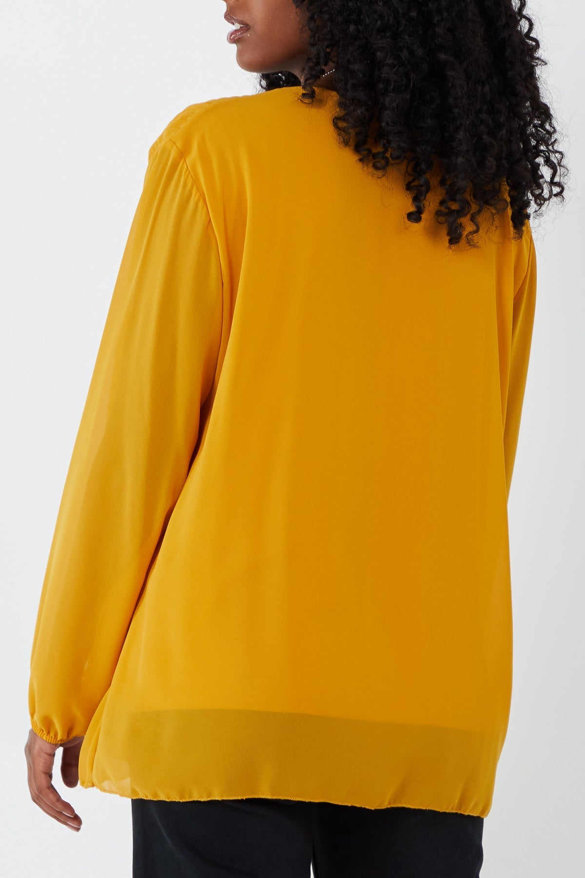Pleated Long Sleeve Necklace Top For Women  - Dropwear