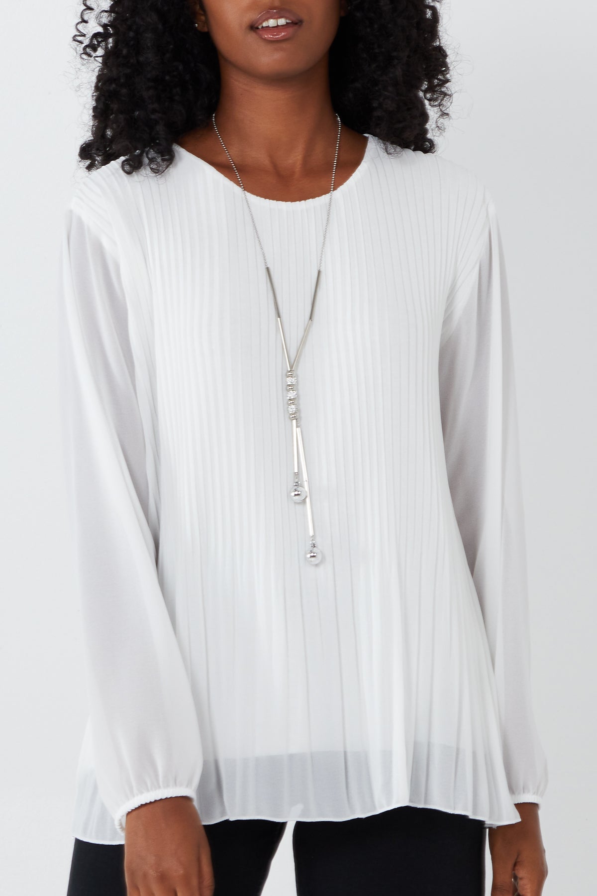 Pleated Long Sleeve Necklace Top For Women  - Dropwear