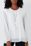 Pleated Long Sleeve Necklace Top For Women  - Dropwear