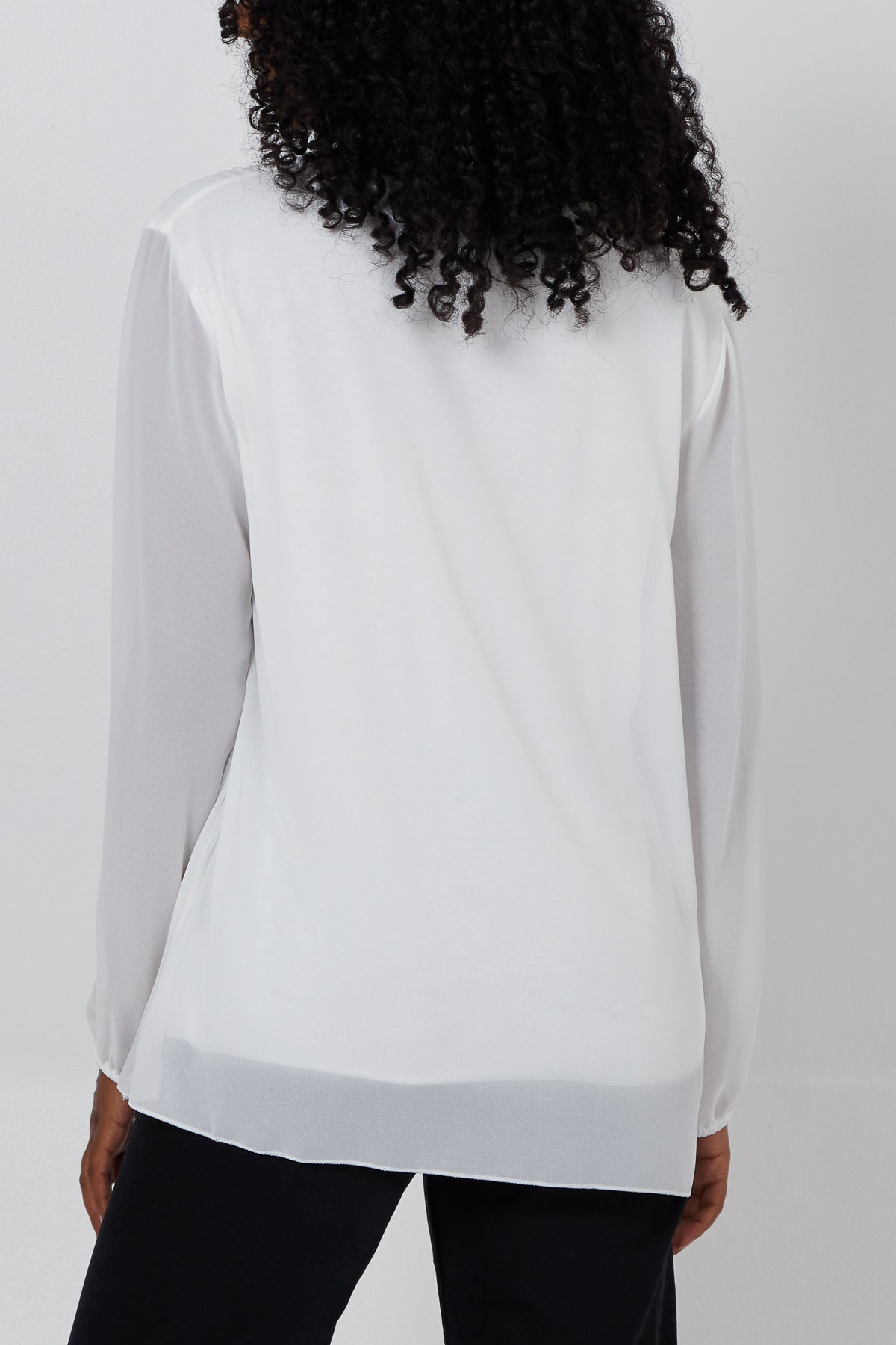 Pleated Long Sleeve Necklace Top For Women  - Dropwear