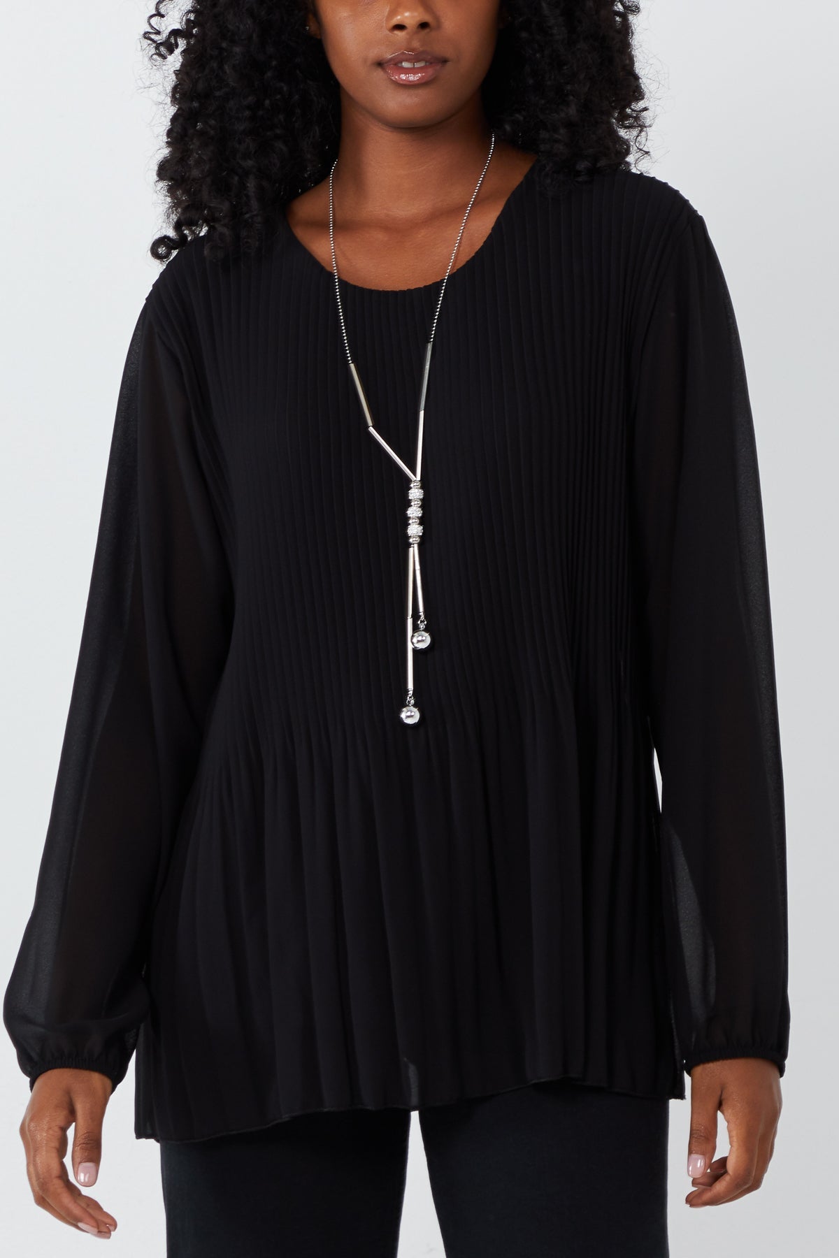Bottle Green Pleated Long Sleeve Necklace Top For Women ONE SIZE - Dropwear