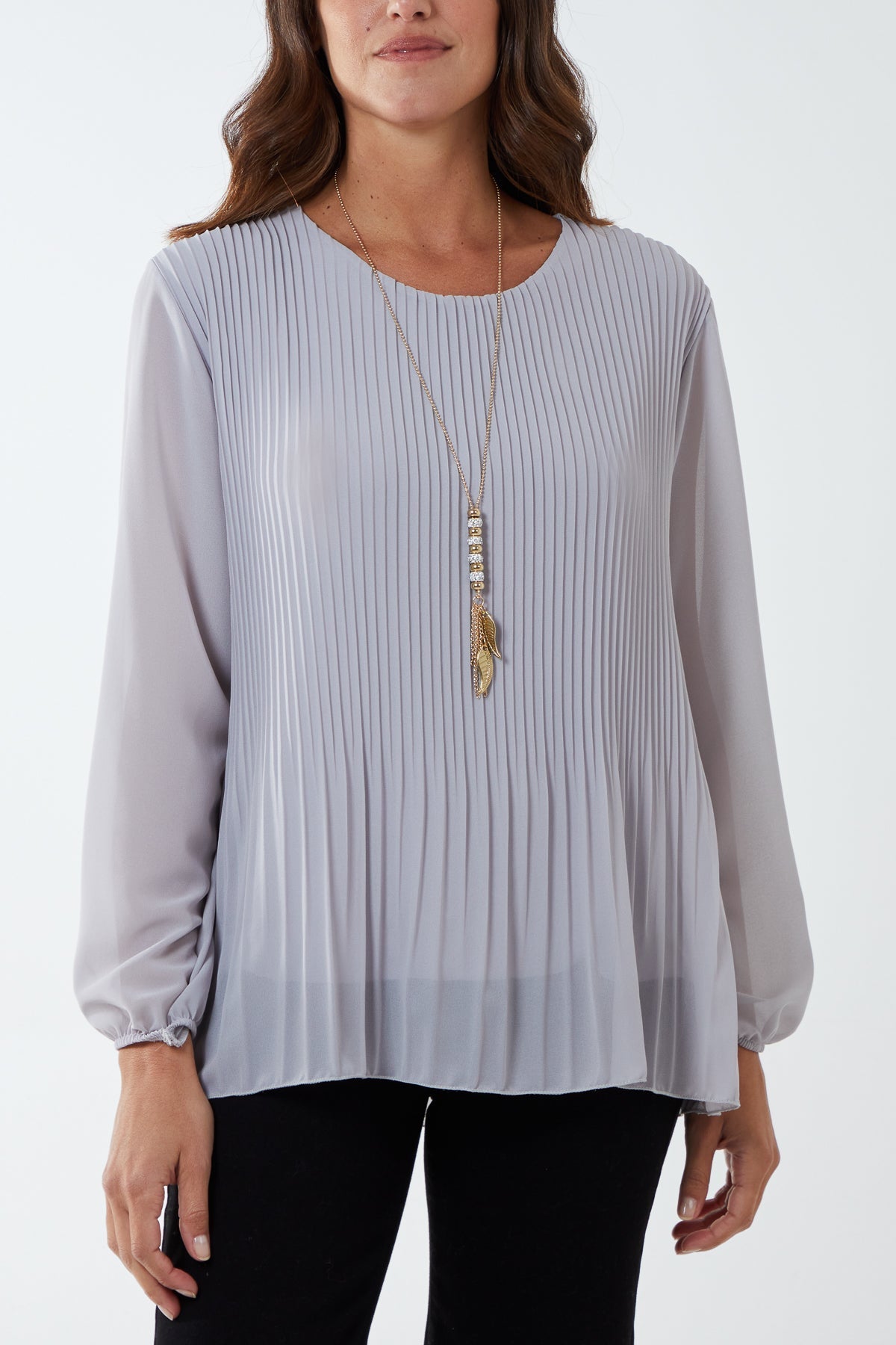 Denim Pleated Long Sleeve Necklace Top For Women ONE SIZE - Dropwear