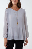 Denim Pleated Long Sleeve Necklace Top For Women ONE SIZE - Dropwear