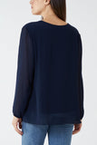 Pleated Long Sleeve Necklace Top For Women  - Dropwear