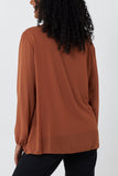 Pleated Long Sleeve Necklace Top For Women  - Dropwear