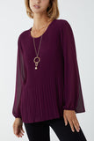 Pleated Long Sleeve Necklace Top For Women  - Dropwear