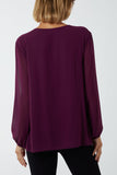 Pleated Long Sleeve Necklace Top For Women  - Dropwear