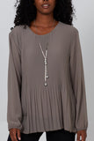 Pleated Long Sleeve Necklace Top For Women  - Dropwear