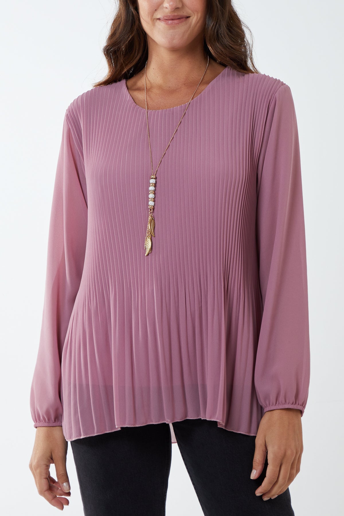 Cream Pleated Long Sleeve Necklace Top For Women ONE SIZE - Dropwear