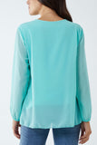 Mocha Pleated Long Sleeve Necklace Top For Women ONE SIZE - Dropwear