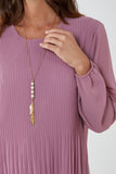 Pleated Long Sleeve Necklace Top For Women  - Dropwear